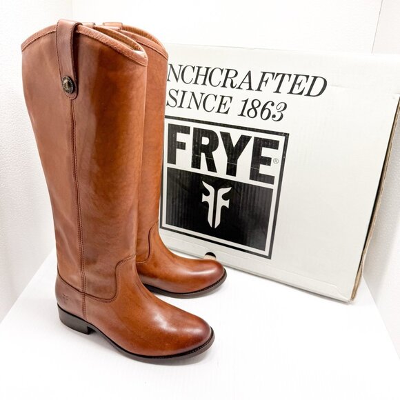 Frye Melissa Button Extended Calf Riding Boots Brown Leather Tall 5.5 Fall - Picture 1 of 10